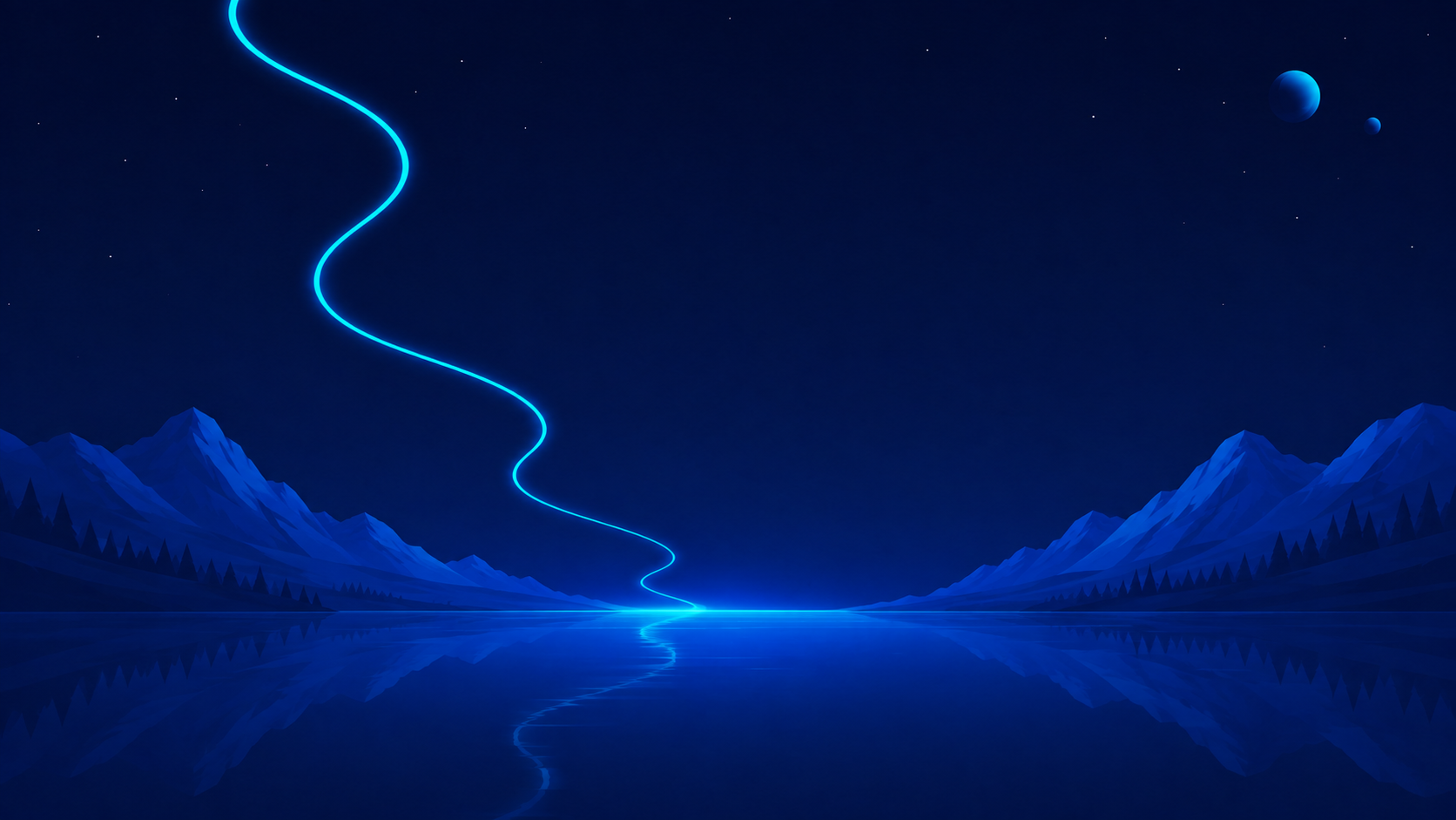 Moonlit lake and cyan path
